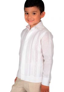 Deluxe Linen Guayabera. High Quality for Kids. 100% Linen. Long Sleeves. RUN SMALL. White Color. Back Orders.