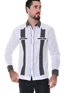 White and Black Stripe Shirt. Beautiful Black Pleats Vertical Stripe on Each Side. White/Black Color.