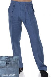 Drawstring Pants for Men 100% Linen. Bluish Gray Color.