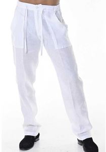 Drawstring Pants for Men 100% Linen. White Color.