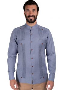 Acero Color. Guayabera 100% Linen. Collar Mao. Perfect fit. Double Eyelet for use Cufflinks. Back-order.