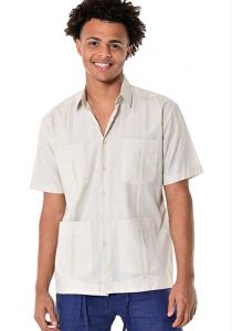 Traditional Guayabera Poly-Cotton. Short Sleeve. Beige Color.