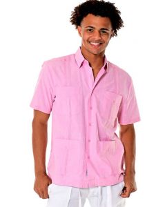Traditional Guayabera Poly-Cotton. Short Sleeve. Pink Color.