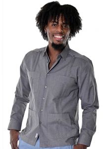 Traditional Guayabera Poly-Cotton. Long Sleeve. Charcoal Color.