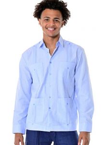 Traditional Guayabera Poly-Cotton. Long Sleeve. Light Blue Color.