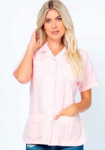 Uniform Guayabera Poly- Cotton Wholesale Short Sleeve for Ladies. Light Pink Color. Runs Small.