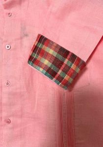 Pink Color Shirt with Doble Eyelet for Cufflinks. Square Feature in the Sleeve (it is not exactly a French Cuff ) You Can Choose the Fabric of the Sleeve.  Backorder.