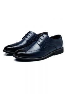 Mens Oxford Leather Formal Brogue Lace-Up Casual Dress Wing End Wedding Shoes. Blue Color.