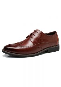 Mens Oxford Leather Formal Brogue Lace-Up Casual Dress Wing End Wedding Shoes. Brown Color.