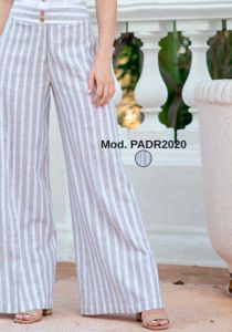 Modern Wide Pants for Women. Striped Pants for women. Linen 100 %. White/Gray Colors.