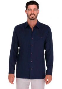 Bamboo Fabric. Deluxe Shirt. High Quality. Long Sleeves. Double Eyelet for use Cufflinks. Navy Color. Backorder.