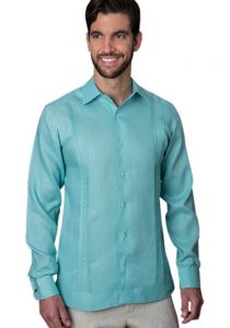 Guayabera Formal Shirt. 100% Linen. Long Sleeve. Finest Tuck & Embroidery. High Quality. Double Eyelet for use Cufflinks. Mint Color. Back Orders.
