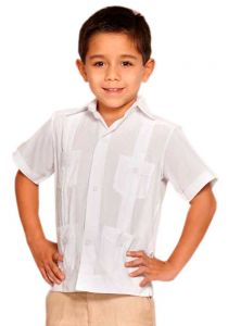 MEXICAN GUAYABAERA SHIRT FOR KIDS WHITE. LINEN 100 %
